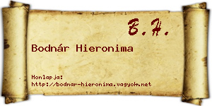 Bodnár Hieronima névjegykártya